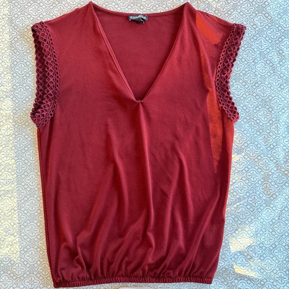 Express Deep V-Neck Tank Top in Burgundy
